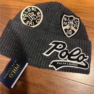 Polo Ralph Lauren Polo RL Ski Club RL Patch Cuffed Beanie Hat NWT OS